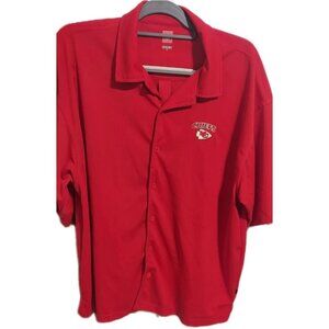 Vintage KANSAS CITY CHIEFS Shirt Men L‎ Red Button NFL Football Embroidered Golf